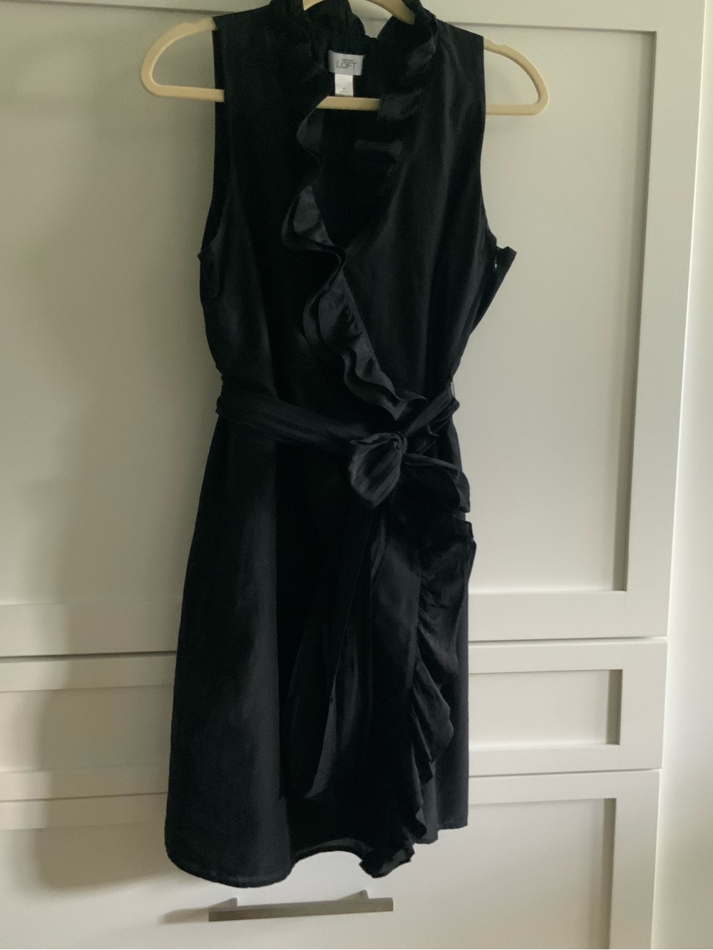 LOFT Black Sleeveless Ruffle Tie-Waist Faux-wrap  Dress